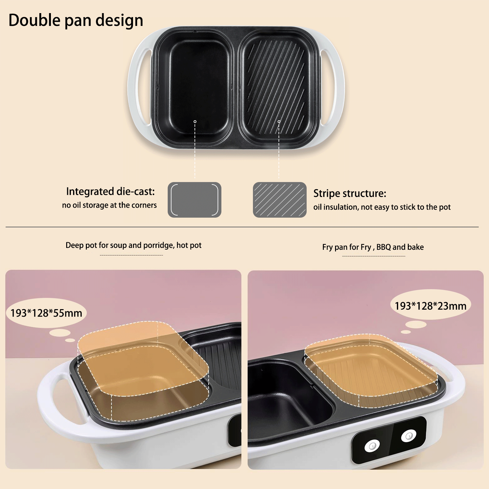 Kitchen Use Multi Functional Knob Control Hot Pot With Grill